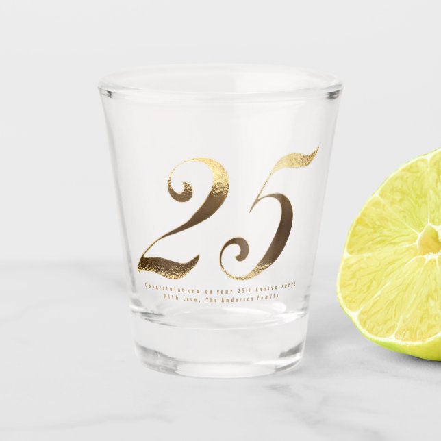 25th Birthday Silver Wedding Anniversary Shot Glass (Front)