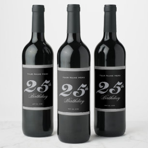 25th Birthday Silver Wine Label