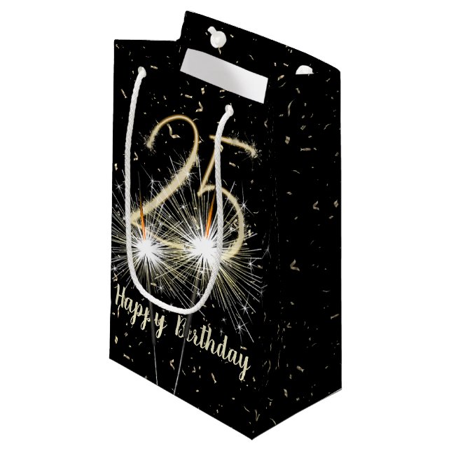 25th Birthday Sparkler On Black  Small Gift Bag (Front Angled)
