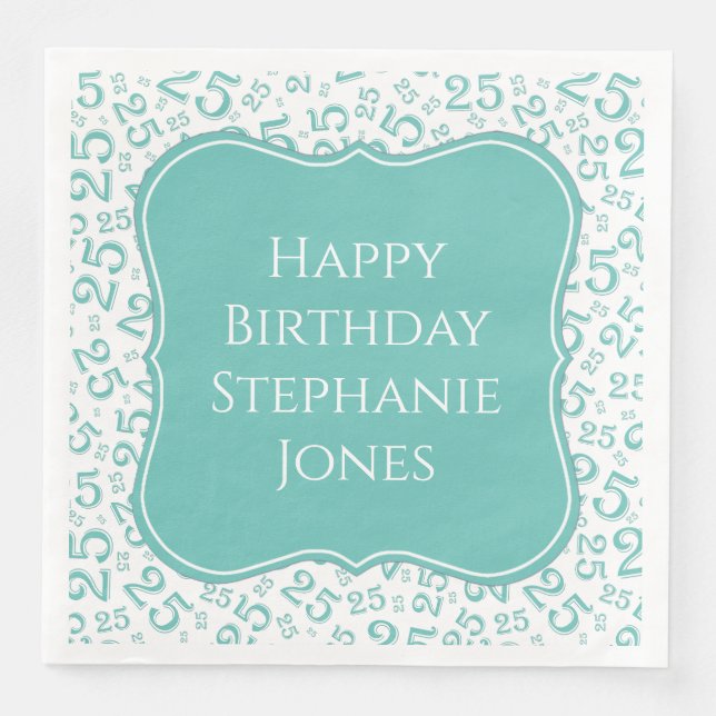 25th Birthday Teal/White Bracket Number Pattern Napkin (Front)