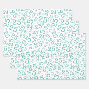 25th Birthday Teal & White Random Number Pattern Wrapping Paper Sheet