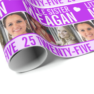 25th birthday three photos purple sister wrapping paper