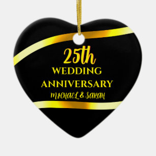  25th Black Gold Wedding Anniversary Gift Keepsake Ceramic Tree Decoration