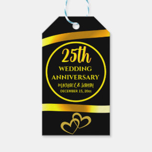 25th Black Gold Wedding Anniversary Modern Heart Gift Tags