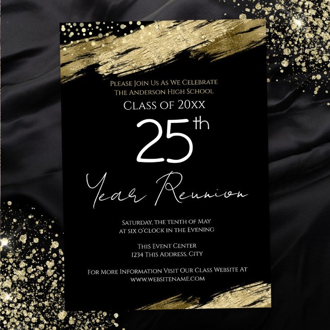 25th Class Reunion Black and Gold Invitation (Creator Uploaded)