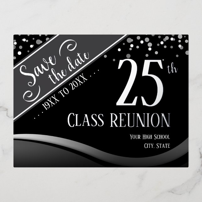 25th Class Reunion Elegant black Foil Holiday Postcard (Front)