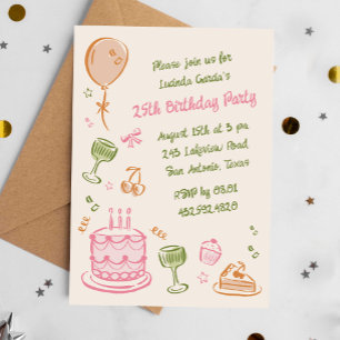 25th Colourful Doodles Birthday Party Invitation