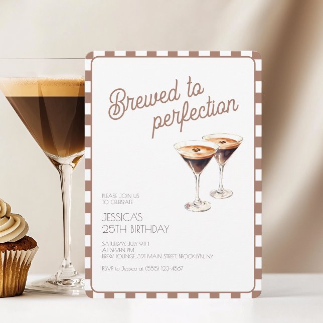 25th Espresso Martini Brewed Brown Birthday Party Invitation (25th Espresso Martini Brewed Brown Birthday Party Invitation)