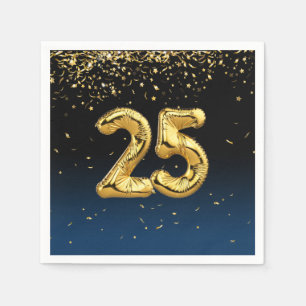 25th Gold Balloons and Confetti Napkins