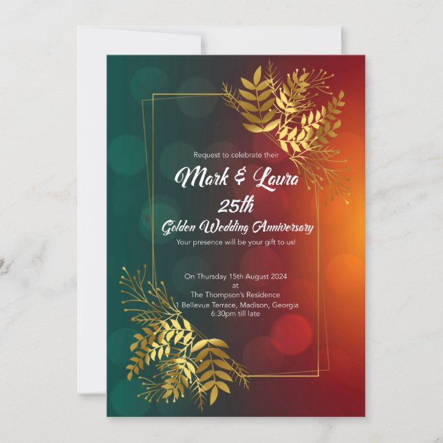 25th Golden Leaves in Love's Garden Anniversary  Invitation (Front)