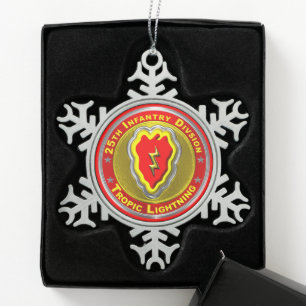 25th Infantry Division Snowflake Pewter Christmas Ornament