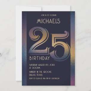 25th modern dark purple and gold birthday invitation