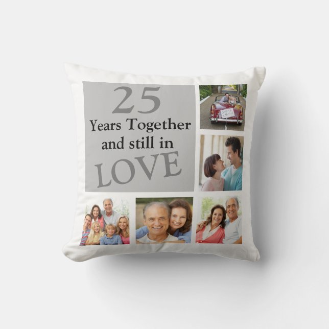25th Multi Photo Wedding Anniversary Pillow (Front)