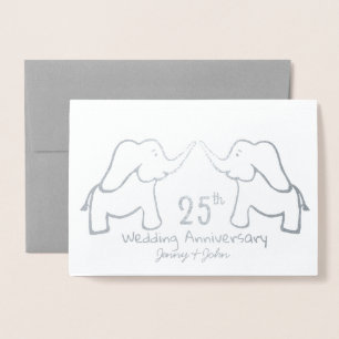 25th or any Silver Wedding Anniversary elephant Foil Card