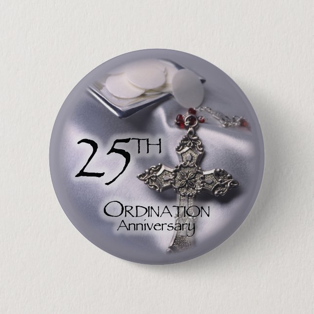 25th Ordination Anniversary Cross Host 6 Cm Round Badge (Front)