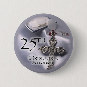 25th Ordination Anniversary Cross Host 6 Cm Round Badge
