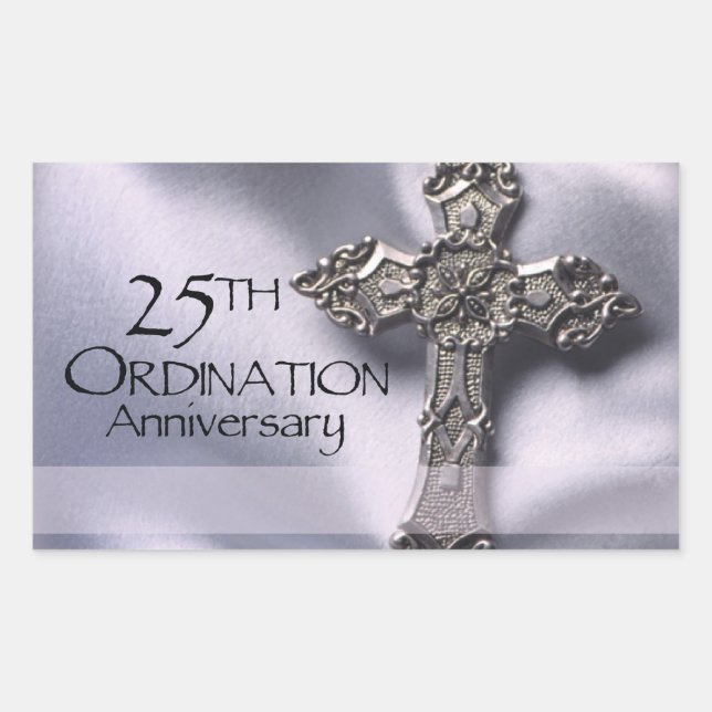25th Ordination Anniversary Cross Host Rectangular Sticker (Front)