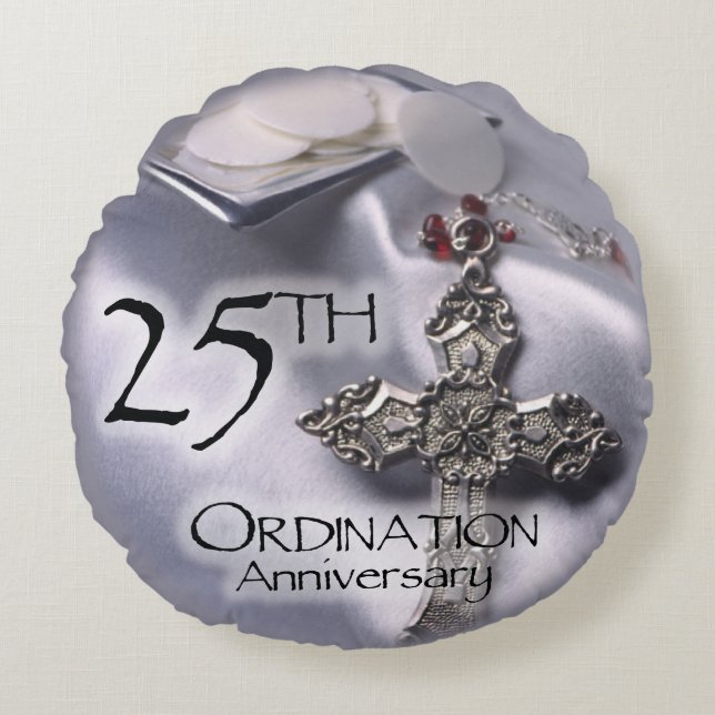 25th Ordination Anniversary Cross Host Round Cushion (Front)