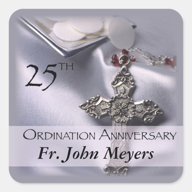 25th Ordination Anniversary Cross Host Square Sticker (Front)