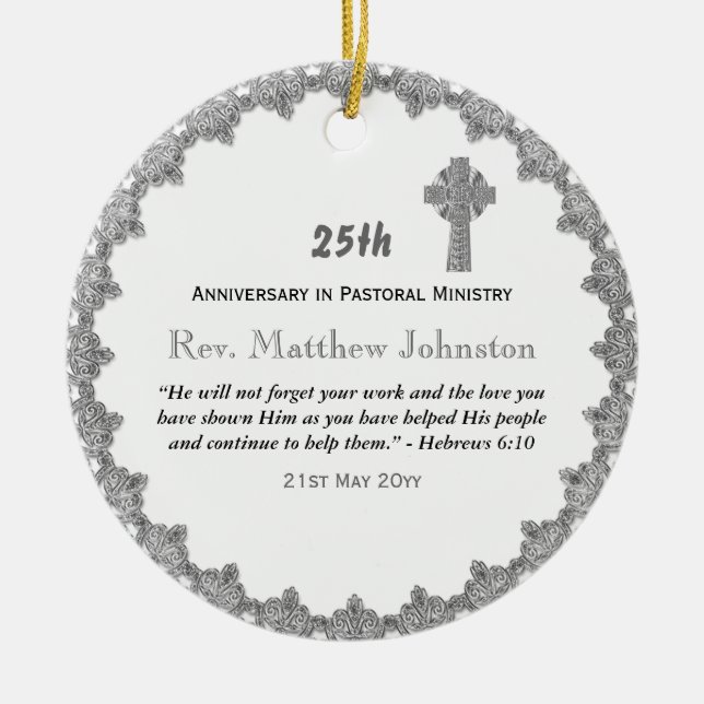 25th Ordination Anniversary Personalised Scripture Ceramic Tree Decoration (Front)