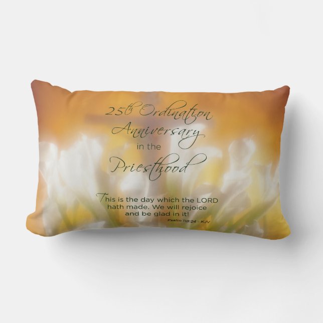 25th Ordination Anniversary Priesthood Lilies Lumbar Cushion (Front)