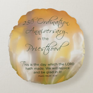 25th Ordination Anniversary Priesthood Lilies Round Cushion