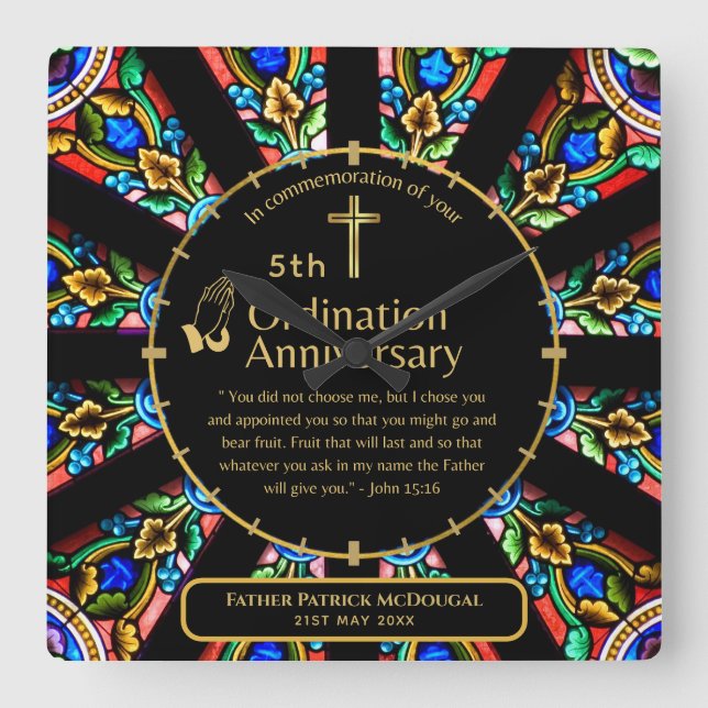25th Pastor Priest Anniversary Gift Ordination ANY Square Wall Clock (Front)