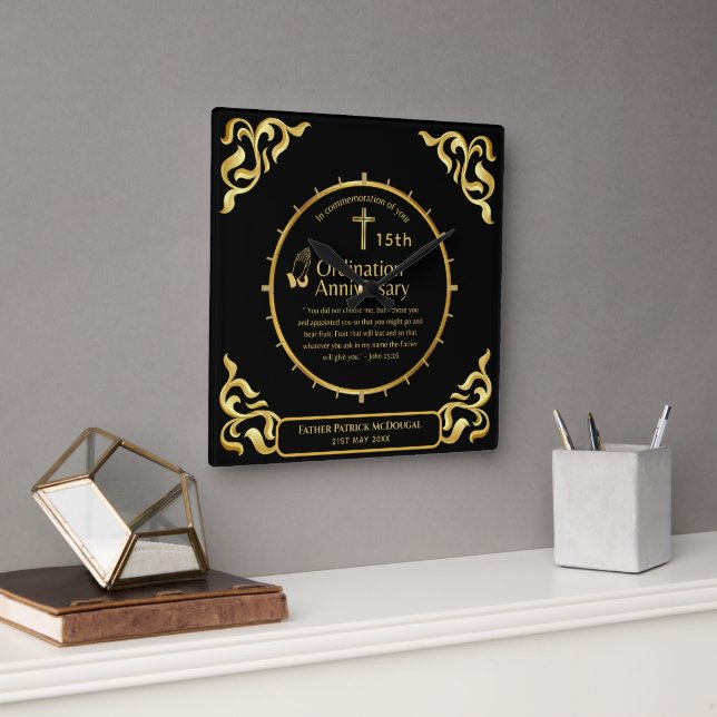 25th Pastor Priest Anniversary Gift Ordination ANY Square Wall Clock (Office)