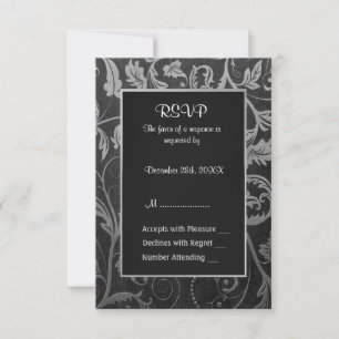 25th Silver and Black Damask Anniversary - RSVP Card