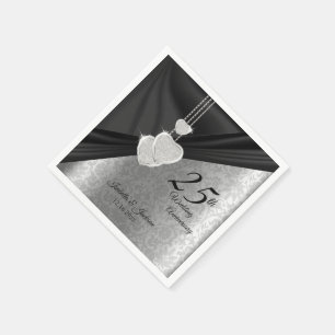 25th Silver and Black Wedding Anniversary Design Napkin