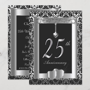 25th Silver and Black Wedding Anniversary   DIY Invitation