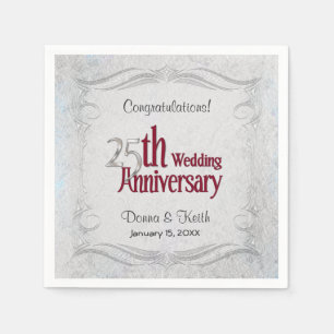 25th Silver and Burgundy Anniversary - Customise Napkin