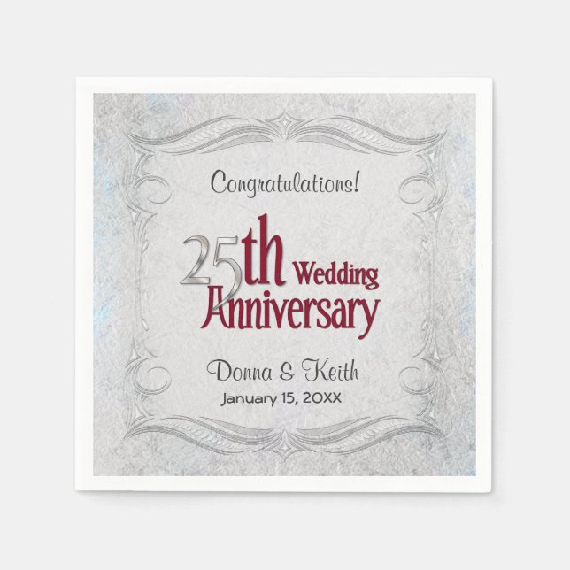 25th Silver and Burgundy Anniversary  - Customise Napkin (Front)