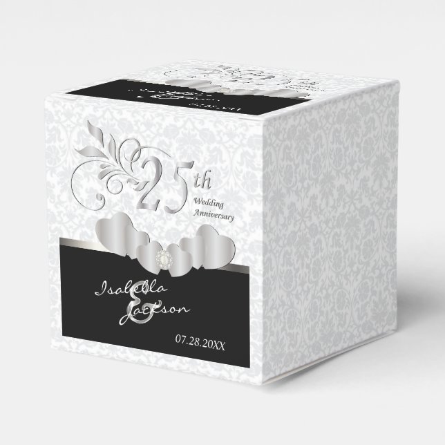 25th Silver and White Wedding Anniversary Favour Box (Front Side)