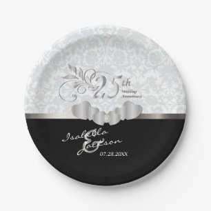25th Silver and White Wedding Anniversary Paper Plate