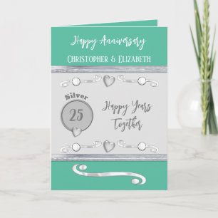25th Silver Anniversary add names ocean green Card