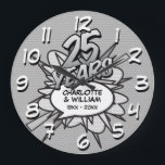 25th Silver Anniversary Comic Book Pop Art Large Clock<br><div class="desc">Personalise with your names and 25th-anniversary details. A cool,  trendy and fun design that puts,  even more,  wham,  zap,  pow into a special silver anniversary celebration.</div>