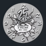 25th Silver Anniversary Comic Book Pop Art Large Clock<br><div class="desc">Personalise with your names and 25th-anniversary details. A cool,  trendy and fun design that puts,  even more,  wham,  zap,  pow into a special silver anniversary celebration.</div>