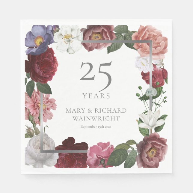25th Silver Anniversary Country Rose Garden  Napkin (Front)