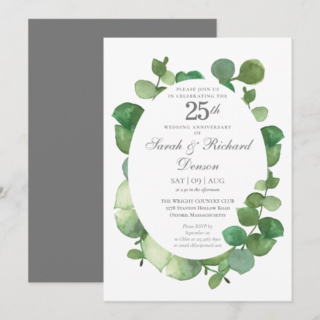 25th Silver Anniversary Eucalyptus Boho Greenery Invitation (Front/Back)