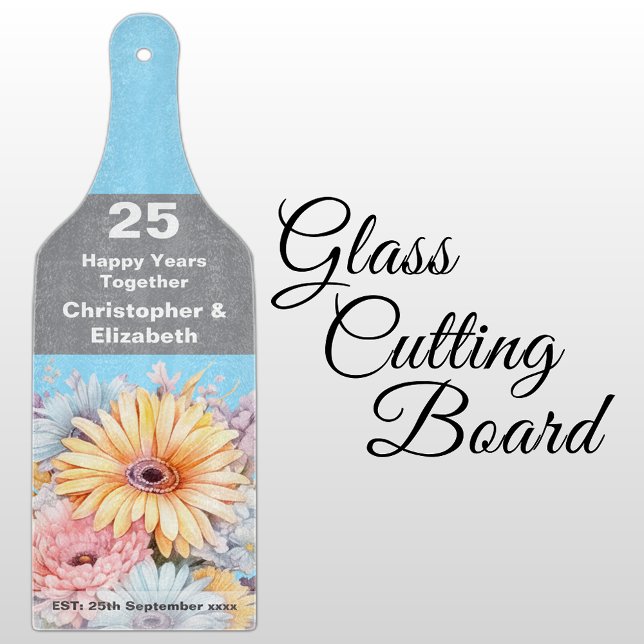 25th silver anniversary floral blue cutting board (Creator Uploaded)