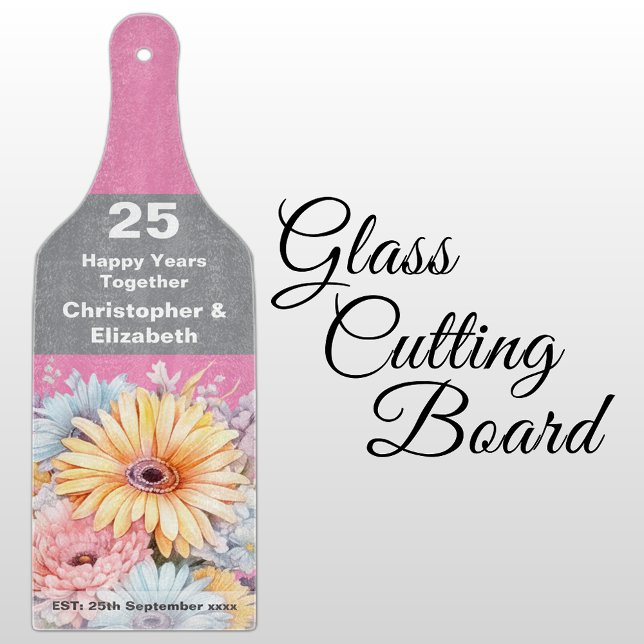 25th silver anniversary floral pink cutting board (Creator Uploaded)