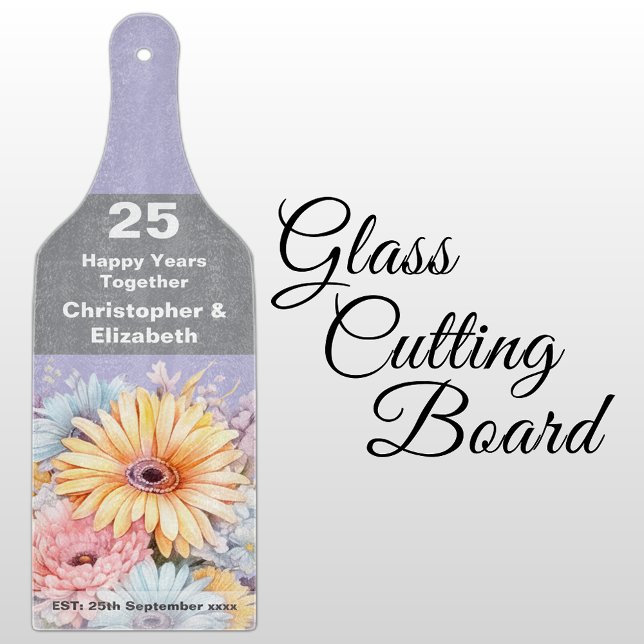 25th silver anniversary floral purple cutting board (Creator Uploaded)