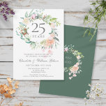 25th Silver Anniversary Floral Roses Garland  Invitation<br><div class="desc">Featuring a delicate watercolour floral garland,  this chic botanical 25th wedding anniversary invitation can be personalised with your special silver anniversary information. The reverse features a matching floral garland framing your anniversary dates in elegant silver text on a woodland green background. Designed by Thisisnotme©</div>