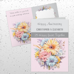 25th Silver Anniversary flowers grey pink Card