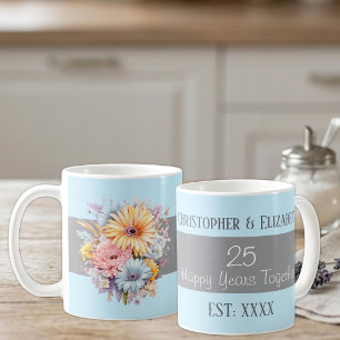 25th silver anniversary flowers names blue coffee mug