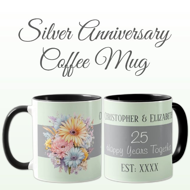 25th silver anniversary flowers names green mug (Creator Uploaded)