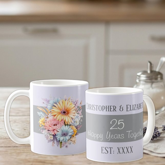 25th silver anniversary flowers names purple coffee mug (Creator Uploaded)
