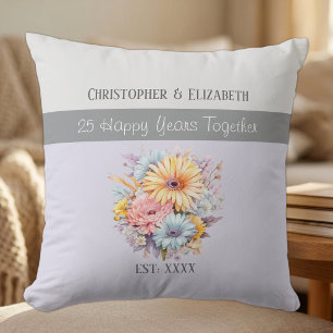 25th silver anniversary flowers purple cushion