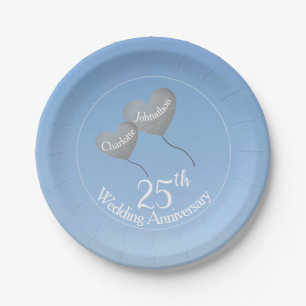 25th Silver anniversary heart balloons Paper Plate